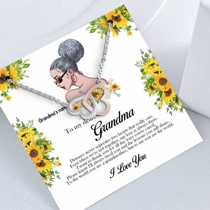 Distance Never Seperates Two Hearts That Really Care - Personalized Mother's Day Grandma Two Hearts Necklace