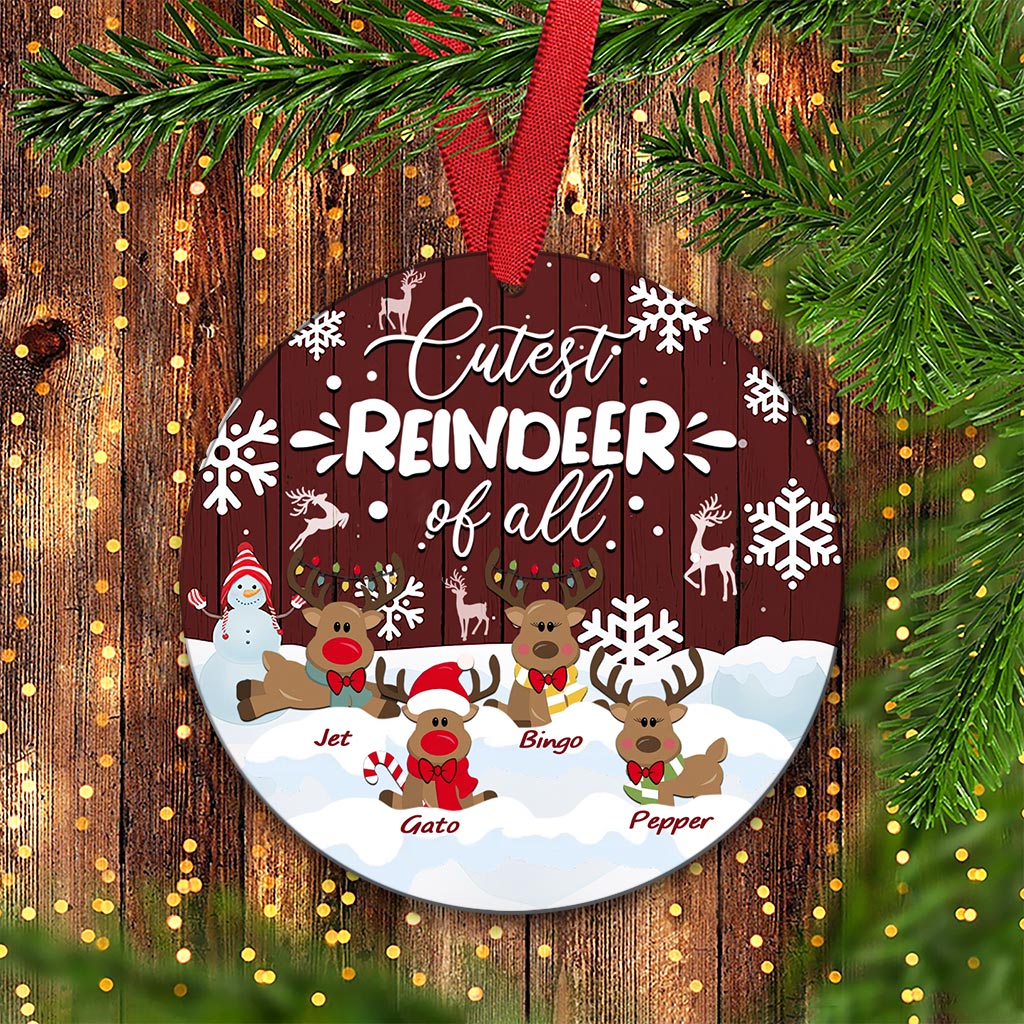 Cutest Reindeer Of All - Personalized Grandma Round Aluminium Ornament (Printed On Both Sides)