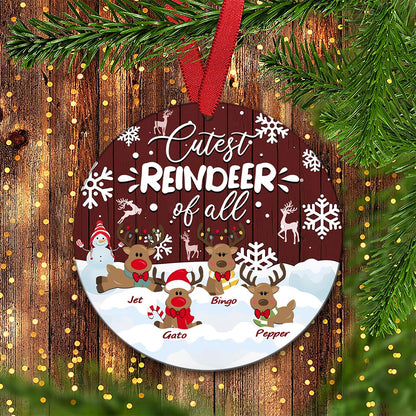 Cutest Reindeer Of All - Personalized Grandma Round Aluminium Ornament (Printed On Both Sides)