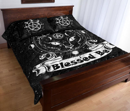 Wicca Cat Blessed Be - Witch Quilt Set 0822