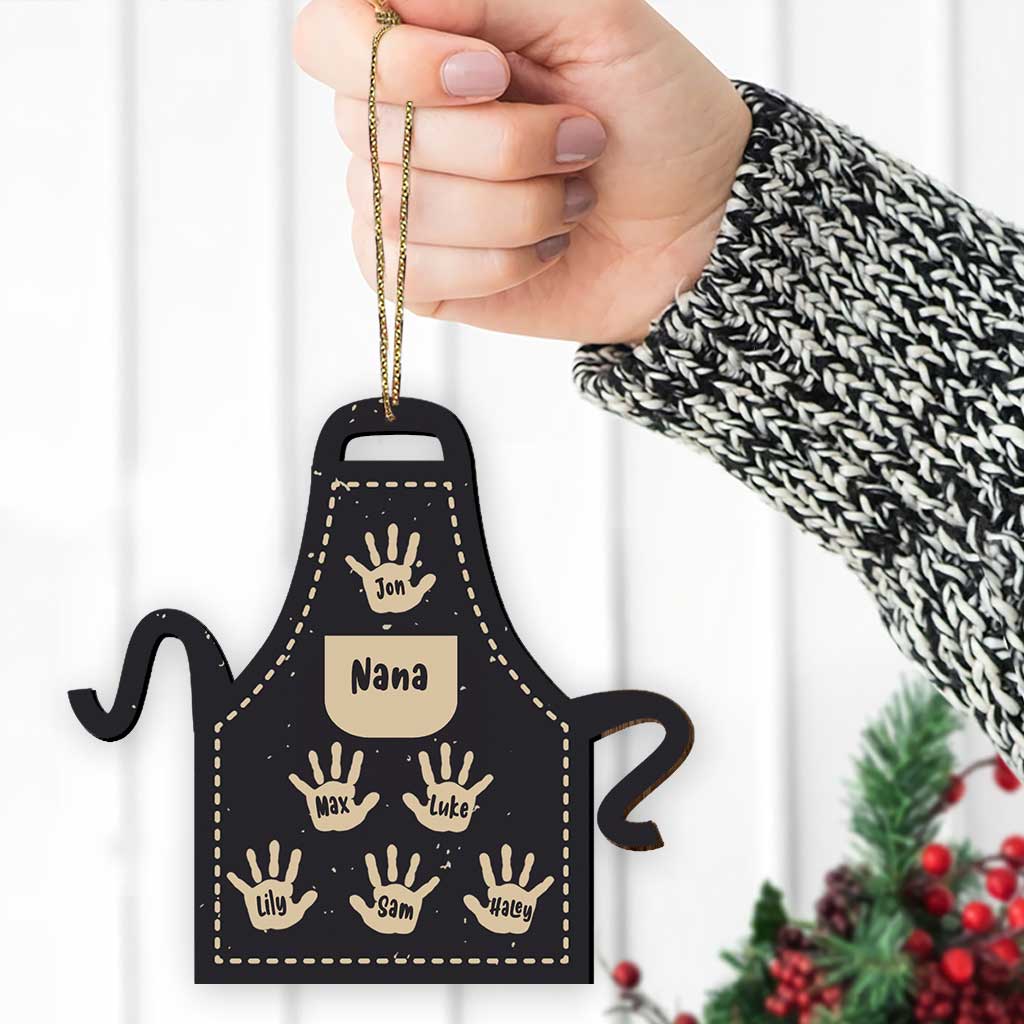 Grandma's Apron With Lovely Handprints - Personalized Christmas Grandma Wooden Card Pop Out Ornament