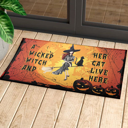 A Wicked Witch And Her Cat Live Here - Witch Doormat 0822