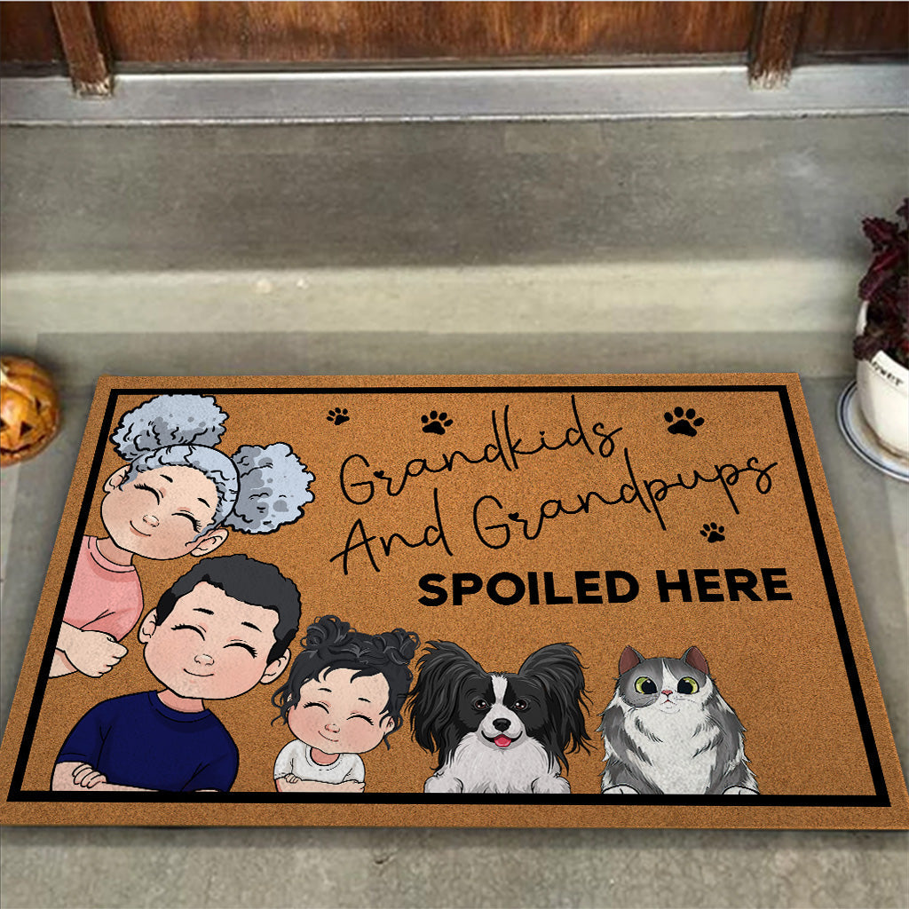 Grandkids And Grandpups Spoiled Here - Personalized Mother's Day Grandma Doormat