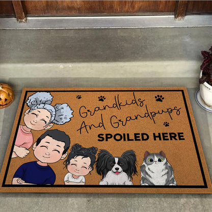 Grandkids And Grandpups Spoiled Here - Personalized Mother's Day Grandma Doormat