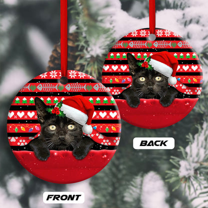 Black Cat Christmas Sweater Pattern - Cat Ornament (Printed On Both Sides) 1022