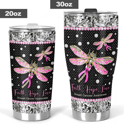 Faith Hope Love - Breast Cancer Awareness Tumbler With Rhinestone Pattern Print 0622