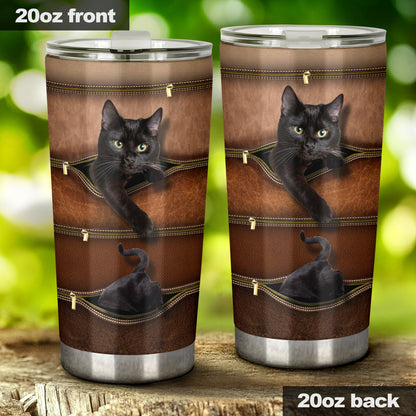Cat Tumbler With Leather Pattern Print 0622