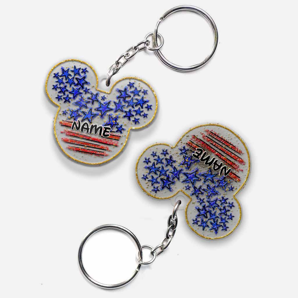 Stars And Stripes Mouse Ears - Personalized Independence Day Transparent Keychain (Printed On Both Sides)