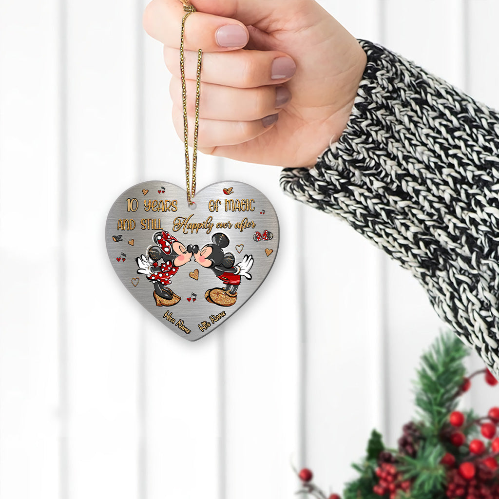 Still Happily Ever After - Personalized Christmas Mouse Heart Aluminium Ornament (Printed On Both Sides)