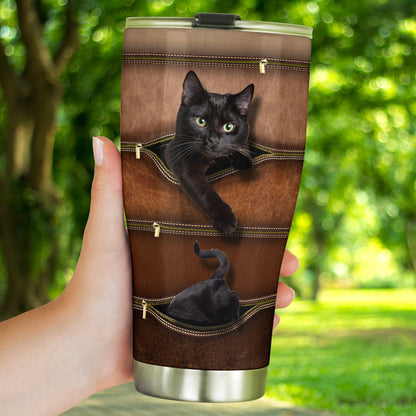 Cat Tumbler With Leather Pattern Print 0622