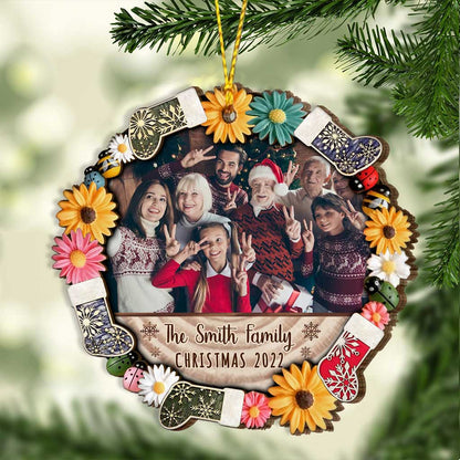 Family Snowflakes Flowers - Personalized Christmas Family Layered Wood Ornament