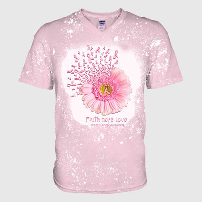 Faith Hope Love - Breast Cancer Awareness Handmade Bleached Shirts