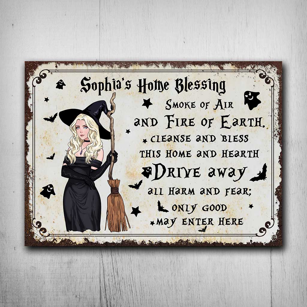 Home Blessing - Personalized Witch Rectangle Metal Sign