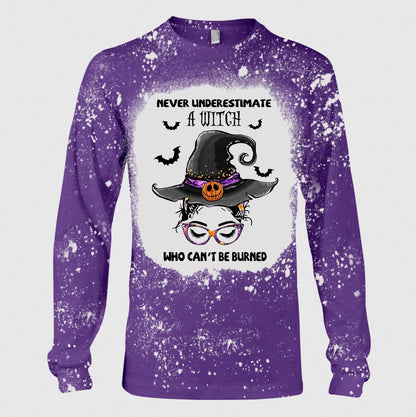 Never Underestimate A Witch Who Can't Be Burned - Handmade Bleached Shirts