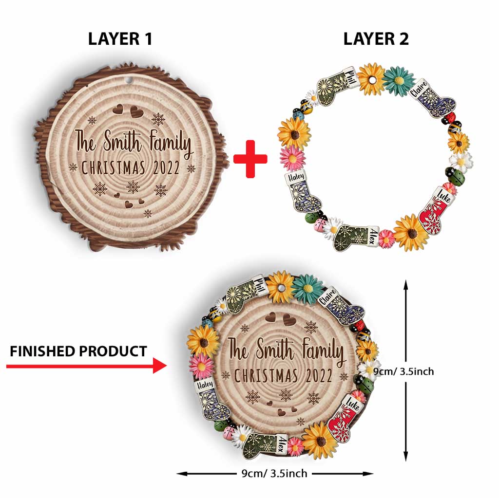 Family Snowflakes Flowers - Personalized Christmas Family Layered Wood Ornament