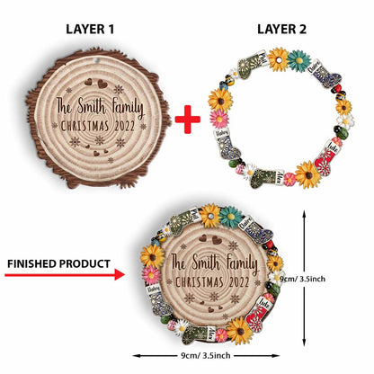 Family Snowflakes Flowers - Personalized Christmas Family Layered Wood Ornament