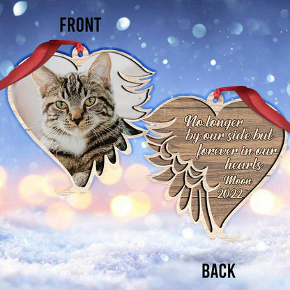 No Longer By Our Side But Forever In Our Hearts - Personalized Christmas Cat Ornament (Printed On Both Sides)