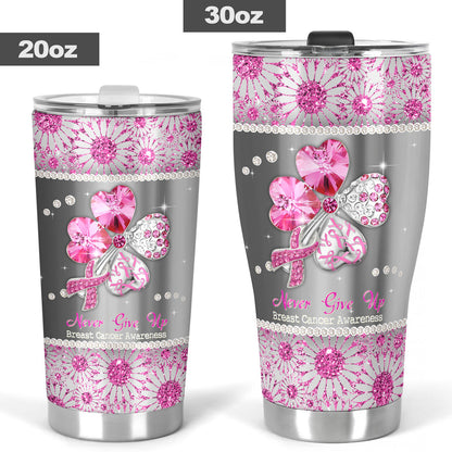 Never Give Up Rhinestone Pattern Print Breast Cancer Awareness Tumbler 0622