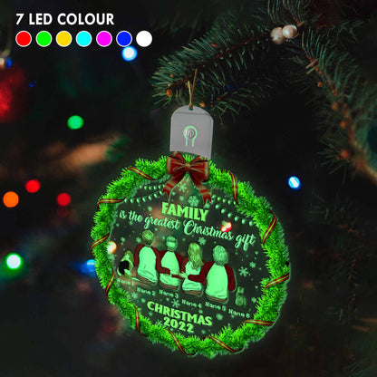 Family Is The Greatest Christmas Gift - Personalized Christmas Family Round Led Acrylic Ornament