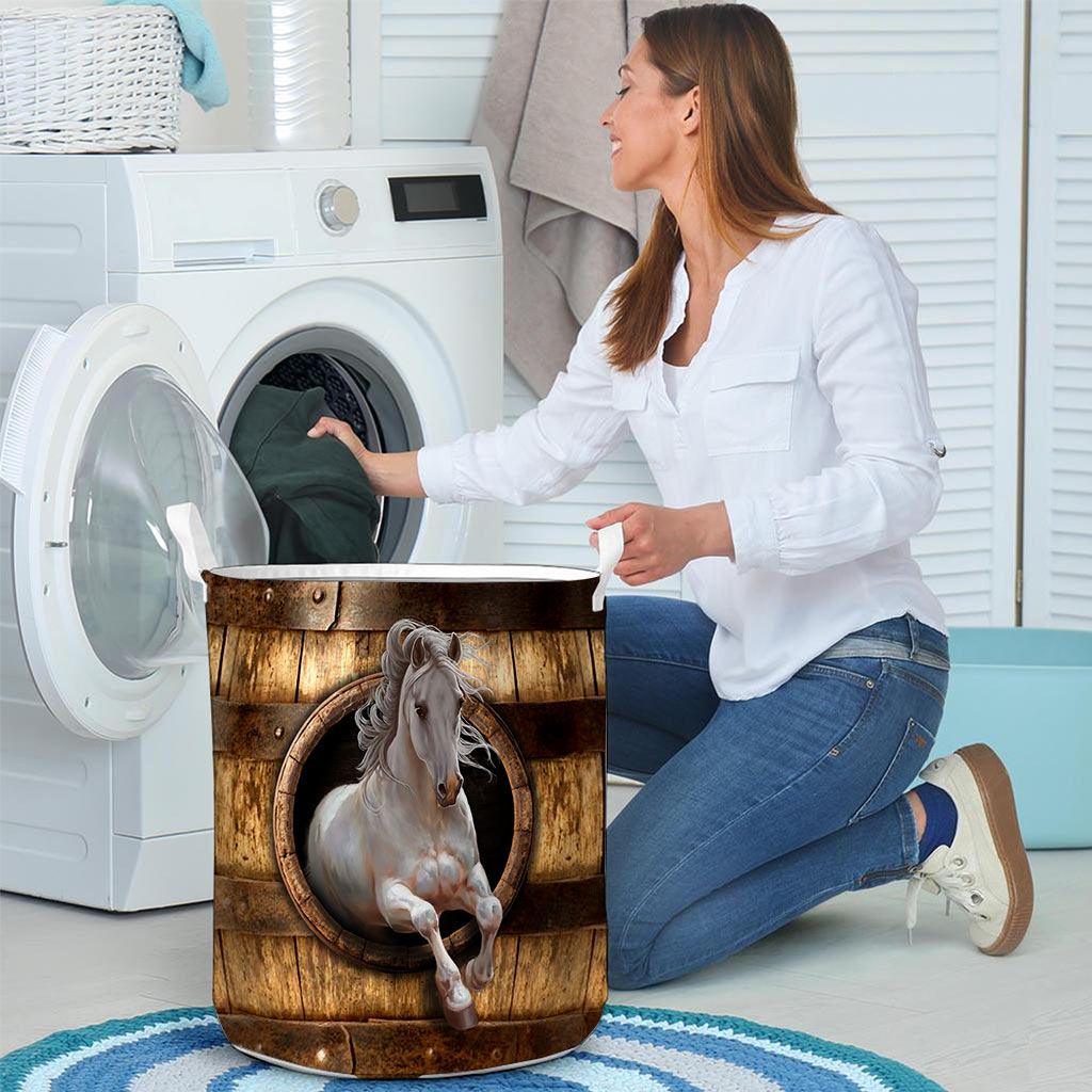 White Horse Faux Wood - Horse Riding Lover - Horse Owner Storage Basket 0921