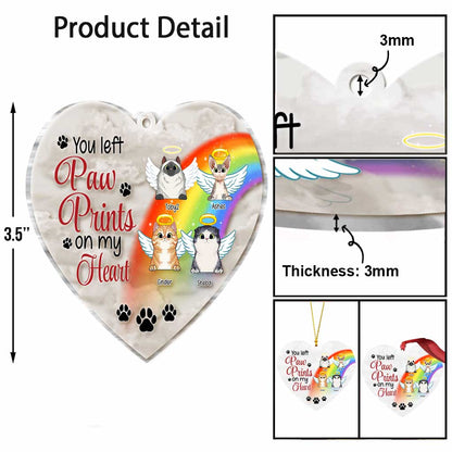 You Left Paw Prints On My Heart - Personalized Christmas Cat Transparent Ornament