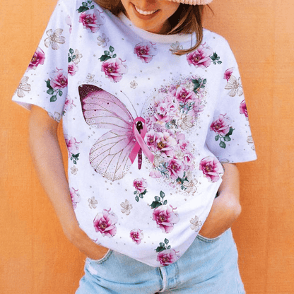 Butterfly Floral Breast Cancer - Breast Cancer Awareness All Over T-shirt and Hoodie 0822