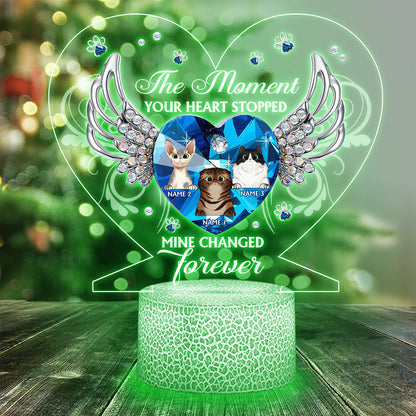 The Moment Your Heart Stopped - Personalized Cat Shaped Plaque Light Base