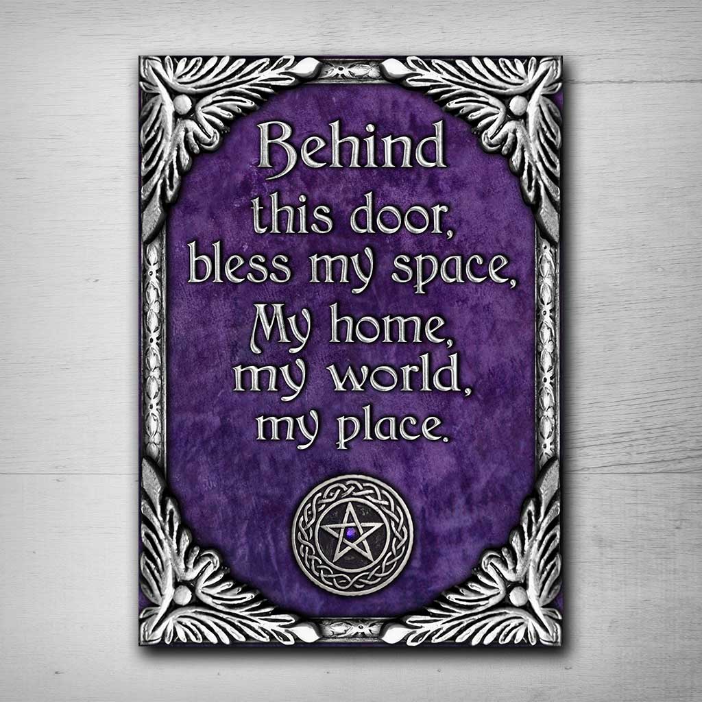 Behind This Door Bless My Space - Witch Rectangle Metal Sign