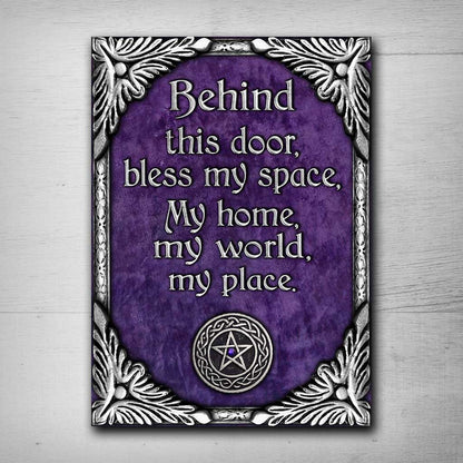 Behind This Door Bless My Space - Witch Rectangle Metal Sign