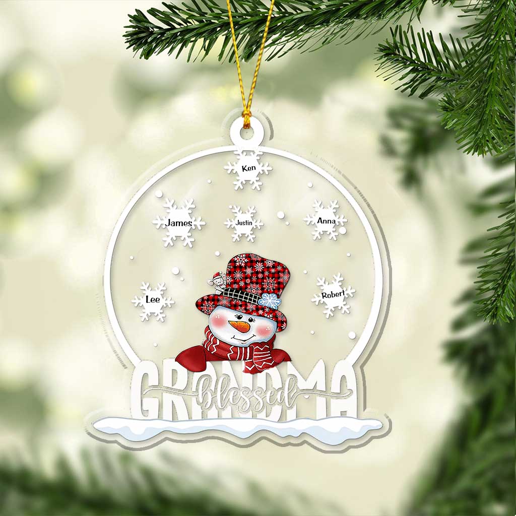 Snowman Grandma Snowglobe - Personalized Transparent Ornament