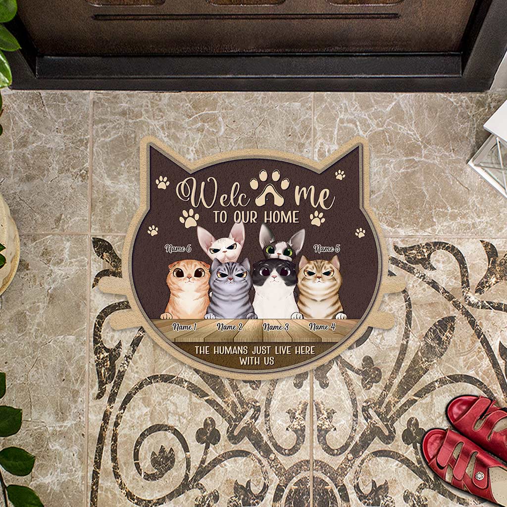Welcome To Our Home - Personalized Cat Shaped Doormat
