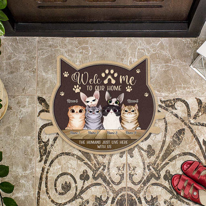 Welcome To Our Home - Personalized Cat Shaped Doormat