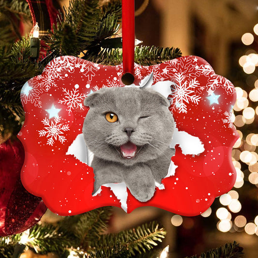 British Short Hair Merry Xmas - Cat Ornament (Printed On Both Sides) 1022