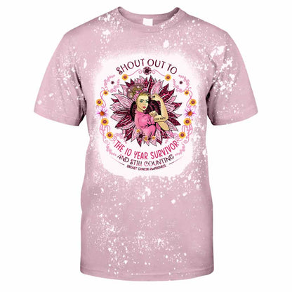 Shout Out To The Survivor - Personalized Breast Cancer Awareness Handmade Bleached Shirts