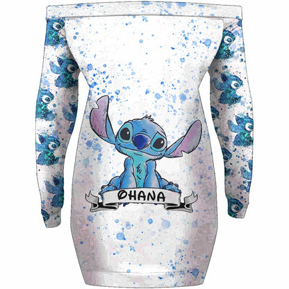 Ohana - Personalized Ohana Off Shoulder Long Sleeve Dress
