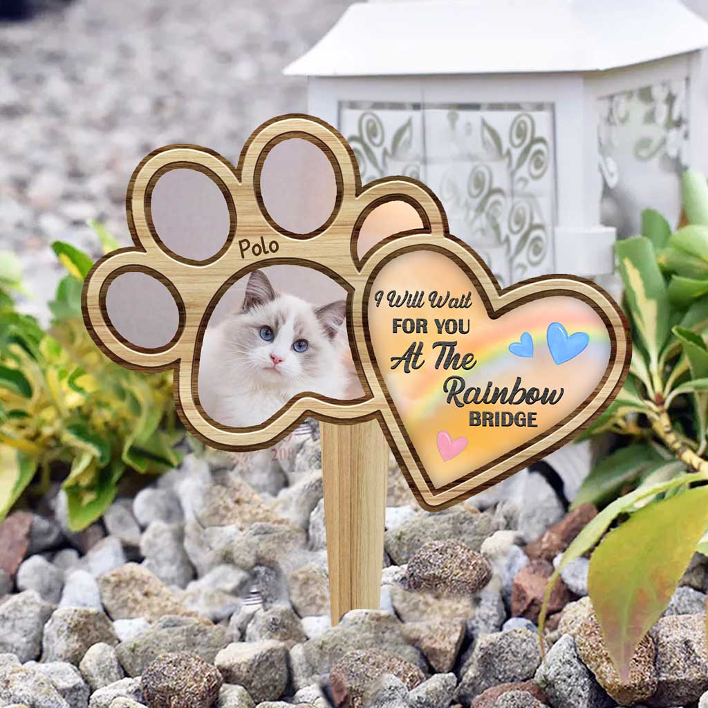I Will Wait For You At The Rainbow Bridge - Personalized Cat Acrylic Plaque Stake (Printed On 1 Side)