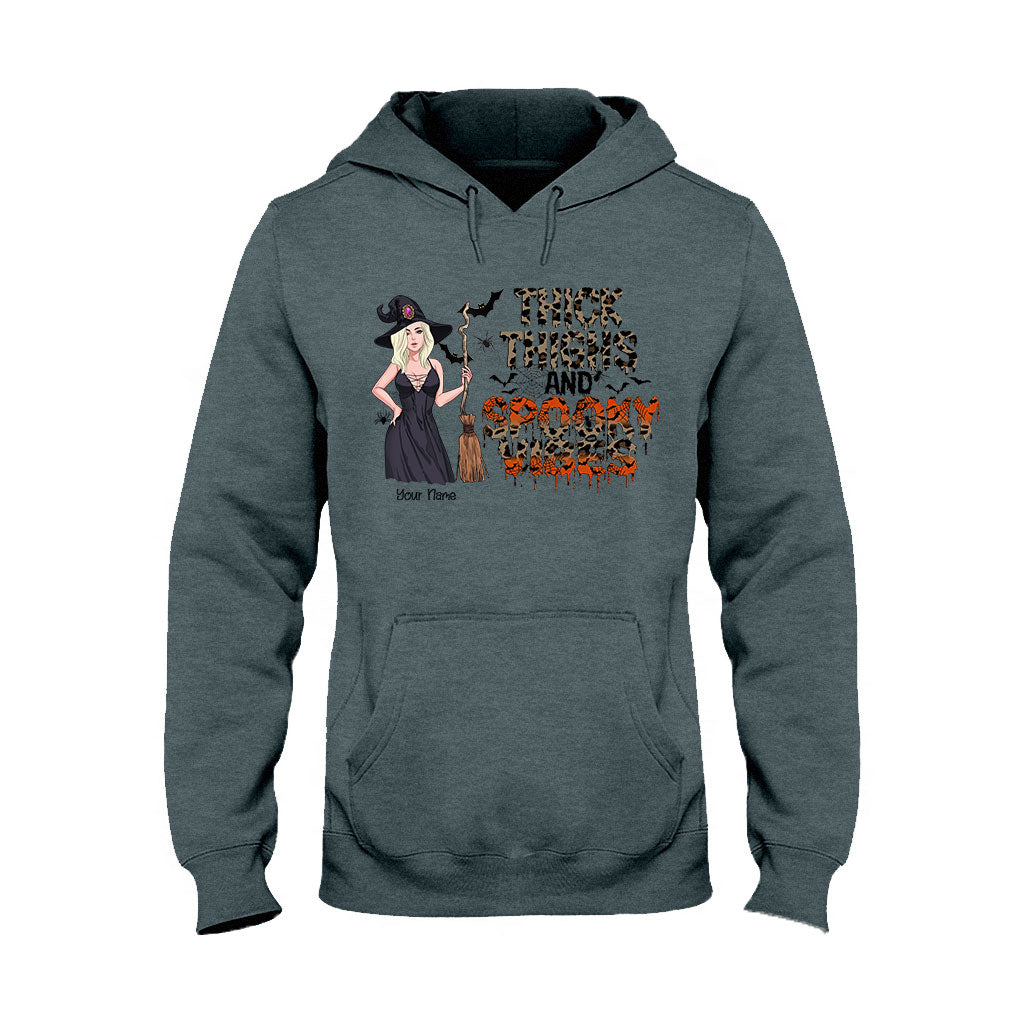 Thick Thighs And Spooky Vibes - Personalized Witch T-shirt and Hoodie