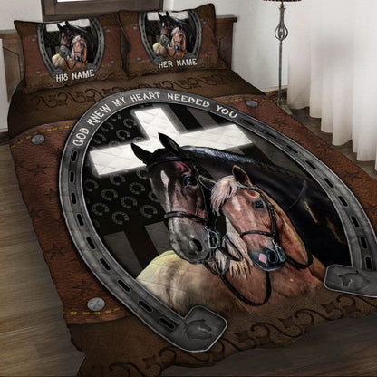 God Knew My Heart Needed You - Personalized Couple Horse Quilt Set