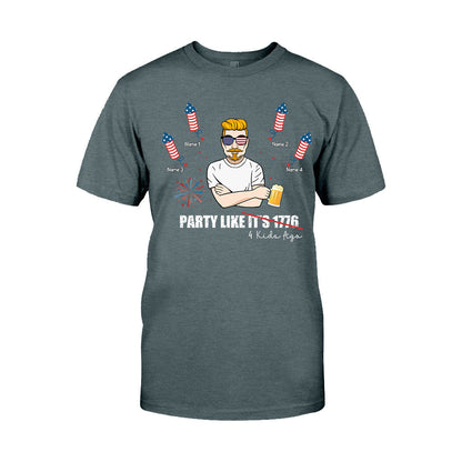 Party Like Four Kids Ago - Personalized Independence Day Father T-shirt and Hoodie