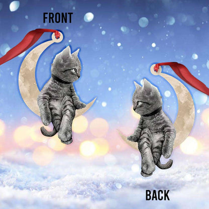 Cat Sits On The Moon Hanging - Cat Ornament (Printed On Both Sides) 1022