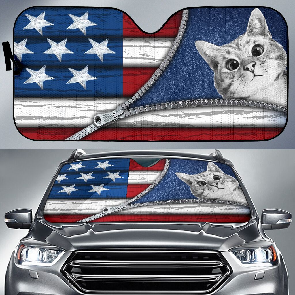 Cat American Flag Cat Car Sunshade 0622