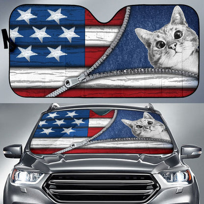 Cat American Flag Cat Car Sunshade 0622
