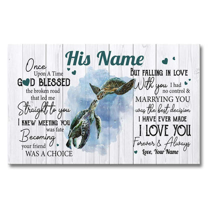 God Blessed The Broken Road - Personalized Couple Turtle Canvas And Poster