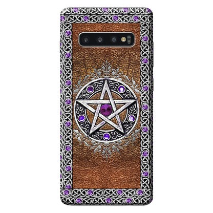 Purple Pentacle Witch - Personalized Phone Case With Leather Pattern Print