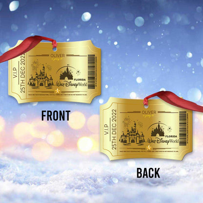 Going To The Magic Kingdom - Personalized Christmas Mouse Scalloped Aluminium Ornament (Printed On Both Sides)