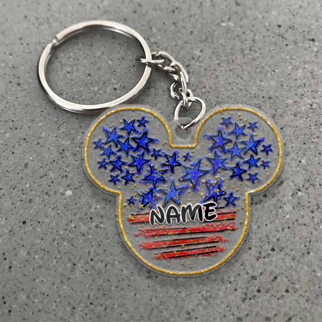 Stars And Stripes Mouse Ears - Personalized Independence Day Transparent Keychain (Printed On Both Sides)