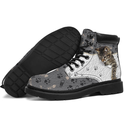 Kitten Leather Pattern Print Cat All Season Boots 0622