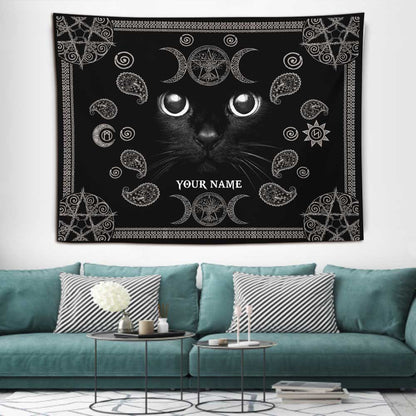 Witchy Black Cat - Personalized Witch Wall Tapestry