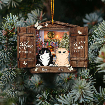 Home Is Where My Cats Are - Personalized Christmas Ornament (Printed On Both Sides)