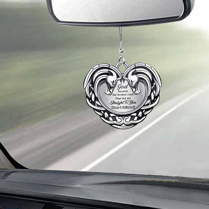 God Blessed The Broken Road - Personalized Couple Horse Car Ornament With 3D Pattern Print (Printed On Both Sides)